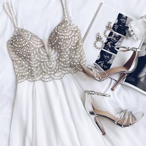 Lulus True Love White Beaded Rhinestone Maxi Dress